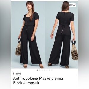 Maeve Black Wide-Leg Button-Front Jumpsuit
